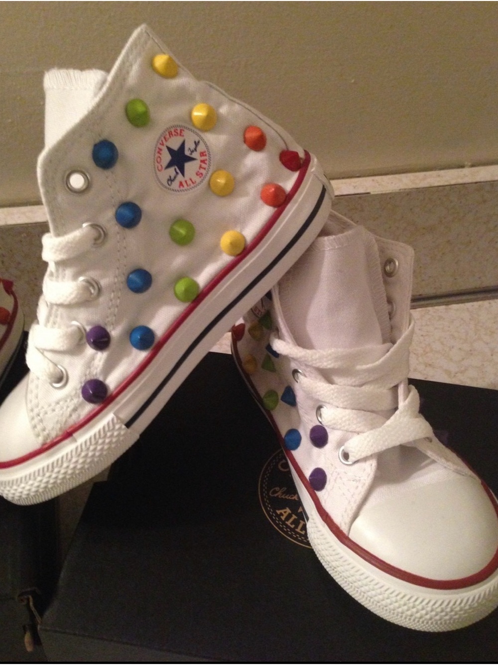 Converse Kids' White High-Top Sneakers with Multicolor Studs
